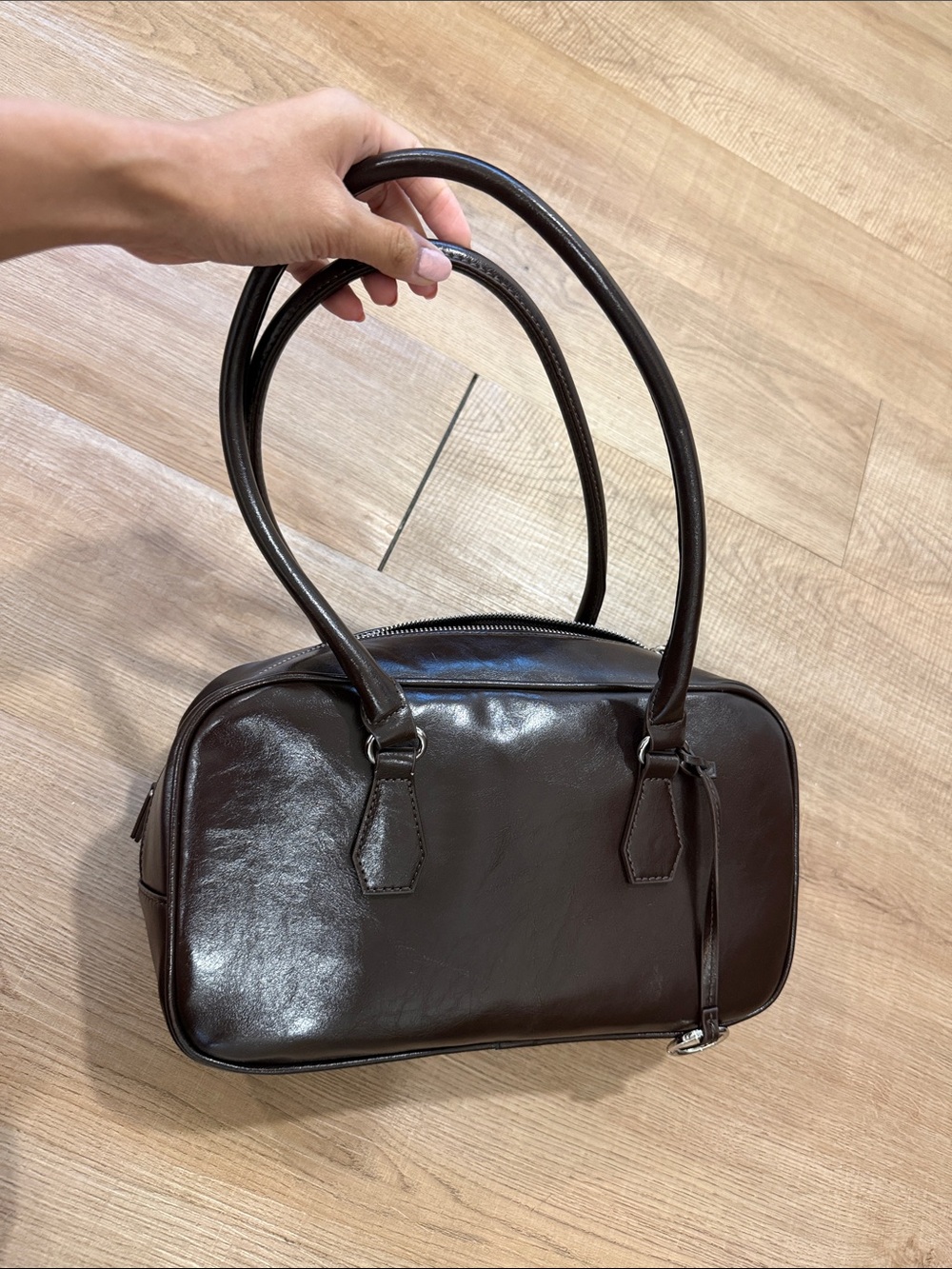 Classic Dark Brown Faux Leather Shoulder Bag